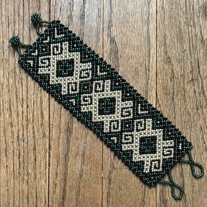 Handcrafted Beaded Bracelet in Blue Black and Cream